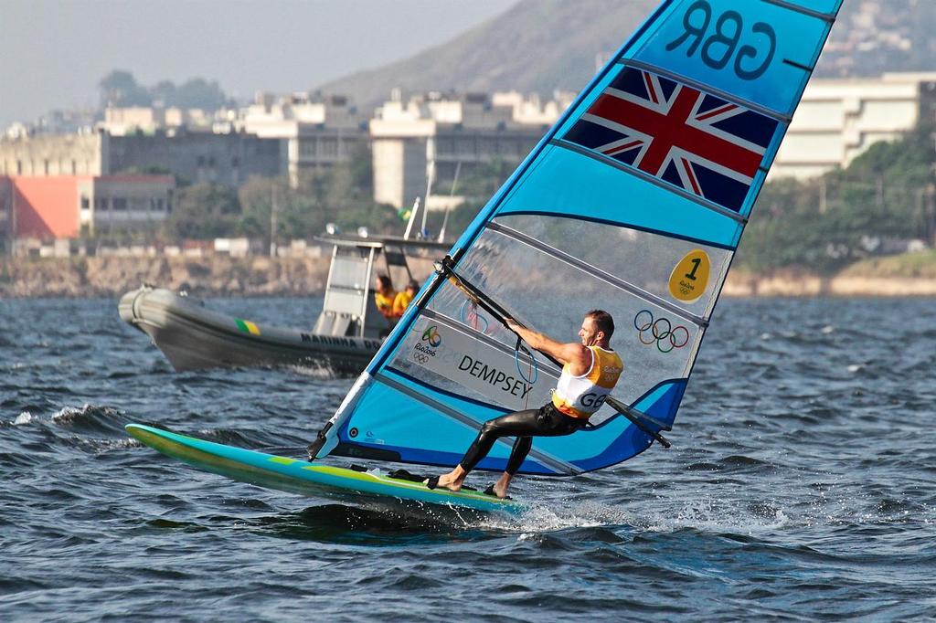 Nick Dempsey (GBR) Mens RS:X nears the finish line © Richard Gladwell www.photosport.co.nz